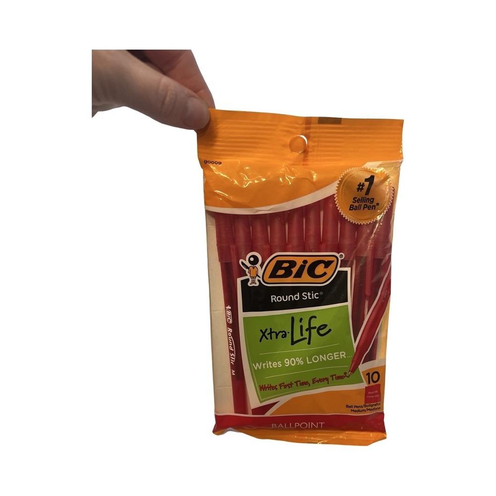 BIC Round Stic Xtra Life Ballpoint Pens Red Ink Medium Point 10 Count GSMP101T